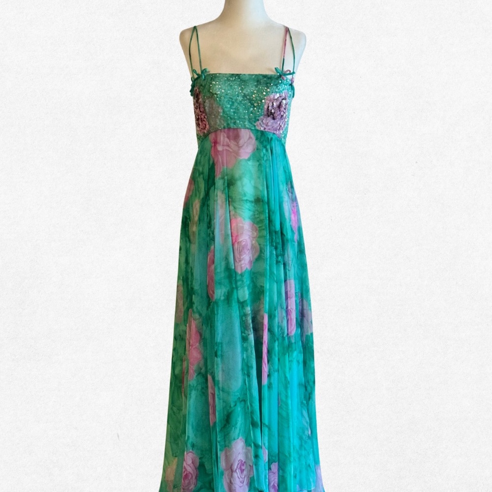 ONE OF A KIND! Mr. Blackwell Custom Pink and Green Embellished Gown size 2-4